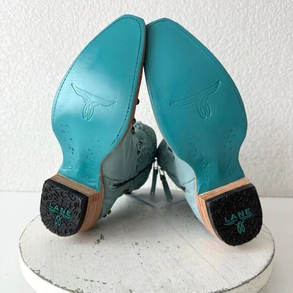 Lane COSSETTE Womens Cowboy Booties 6.5 Western Blue Leather Cowgirl Short Boots - Picture 10 of 13